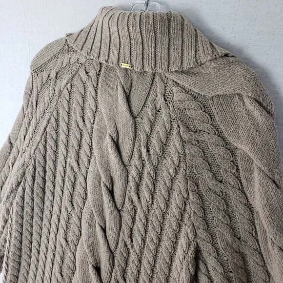 ST. JOHN Wool Blend Sweater Cardigan Fringe Soft Cable Knit Taupe Gray size M - Picture 11 of 15